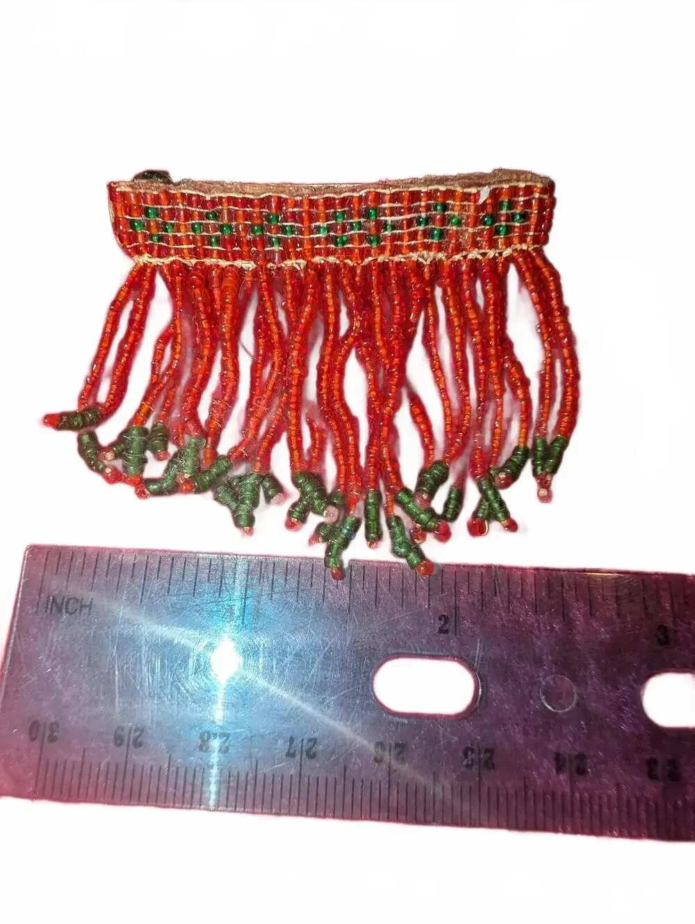 Vintage Red and Green Beaded Fringe Hair Barrette Clip